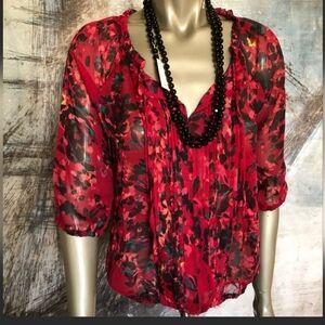 Express Red Floral Sheer Blouse